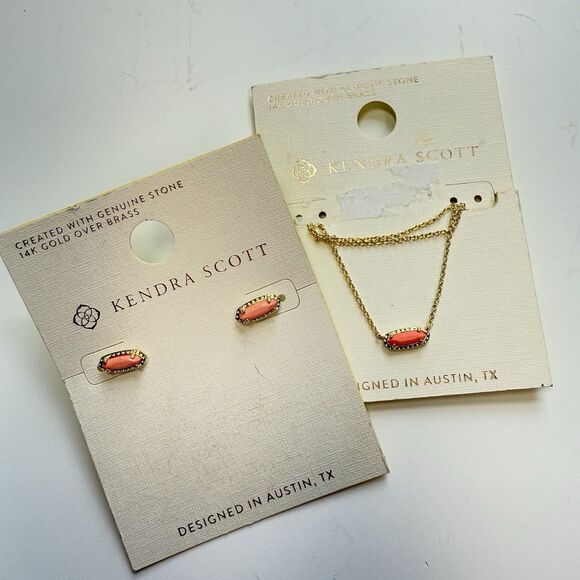 Kendra Scott x Target 14k Over Brass Peach Color Stone Necklace Earring Set New - Picture 1 of 6